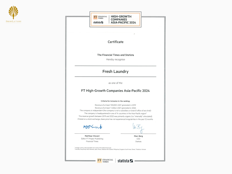 Fresh Laundry Masuk dalam Daftar Fastest Growing Companies 2024 oleh The Straits Times dan Statista