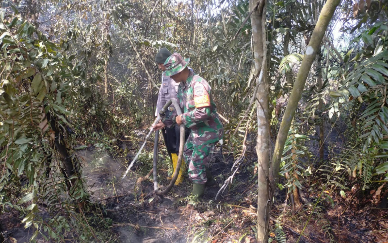 Pendinginan Karhutla di Bangsal Aceh oleh Babinsa Koramil 03